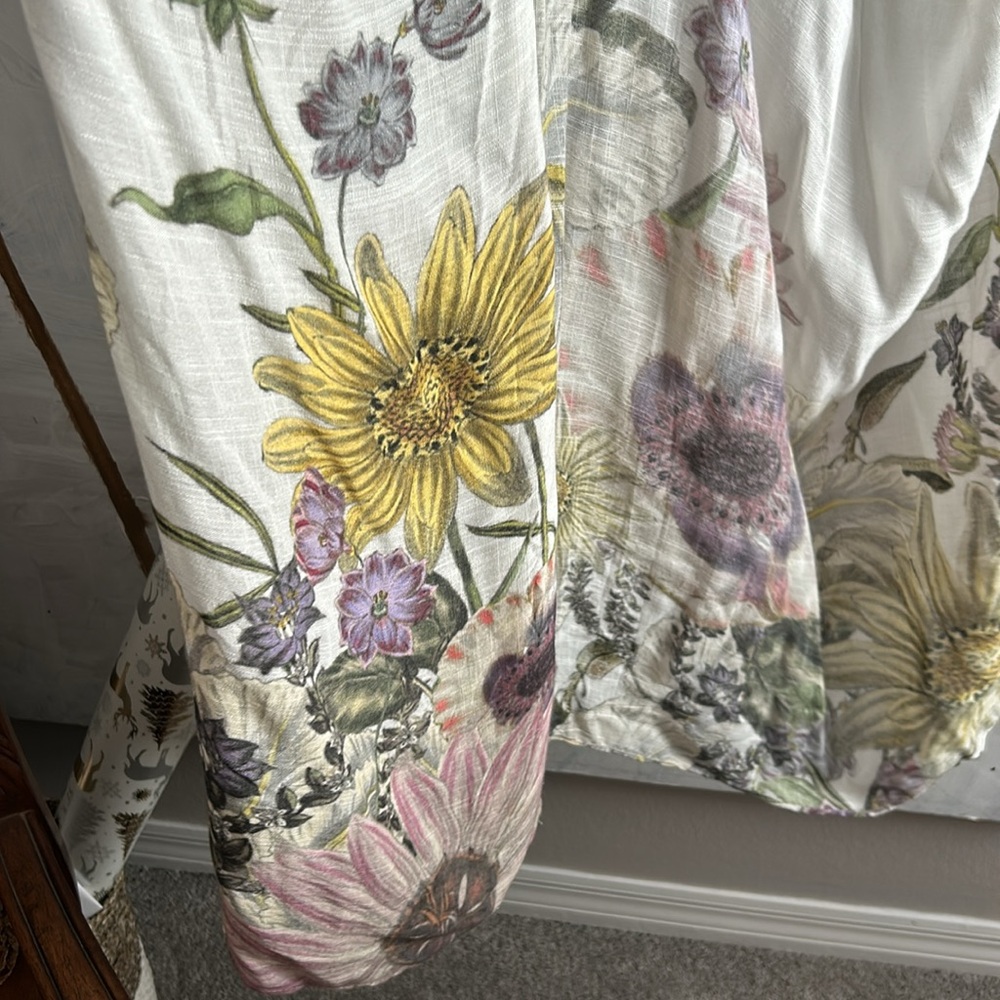 Aurelia Floral Motif Flower Sheer Kimono Long Maxi Open Duster Wrap Coverup - Picture 4 of 9